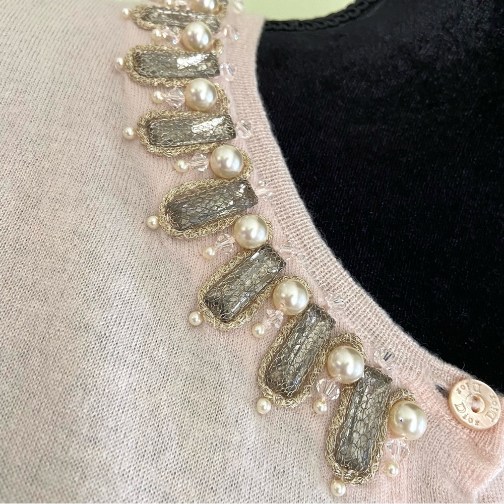 Christian Dior Cashmere Embellished Crystals and Pearls Neck Cardigan - Picture 8 of 13